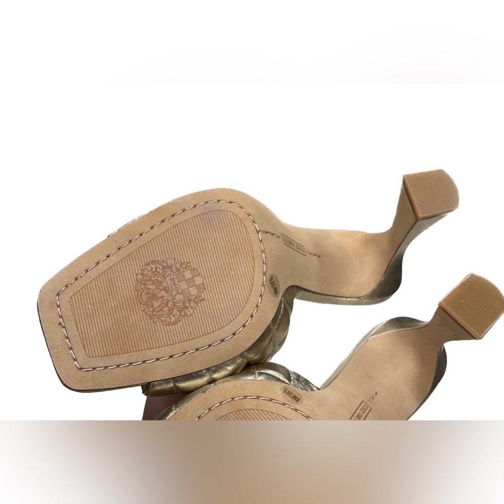 NWOB VINCE CAMUTO Reselm Quilted Band Leather Dress Sandals gold 7 1/5 - Picture 9 of 10